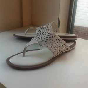 White Etched Sandals with Silver Studs